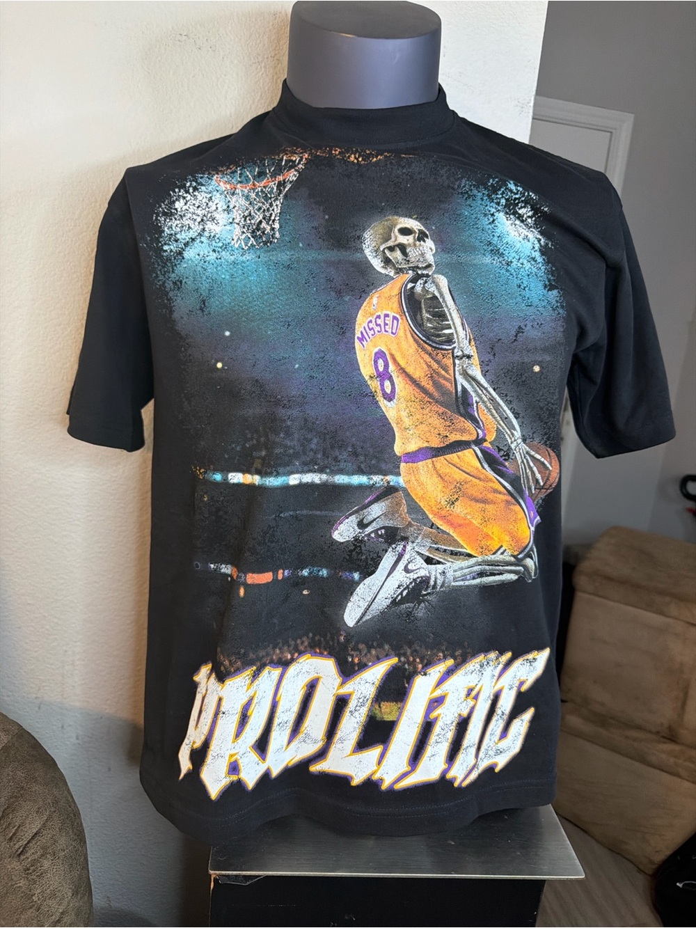 Dismissed Prolific Skeleton Dunk Graphic Tee Black Purple Gold Size M